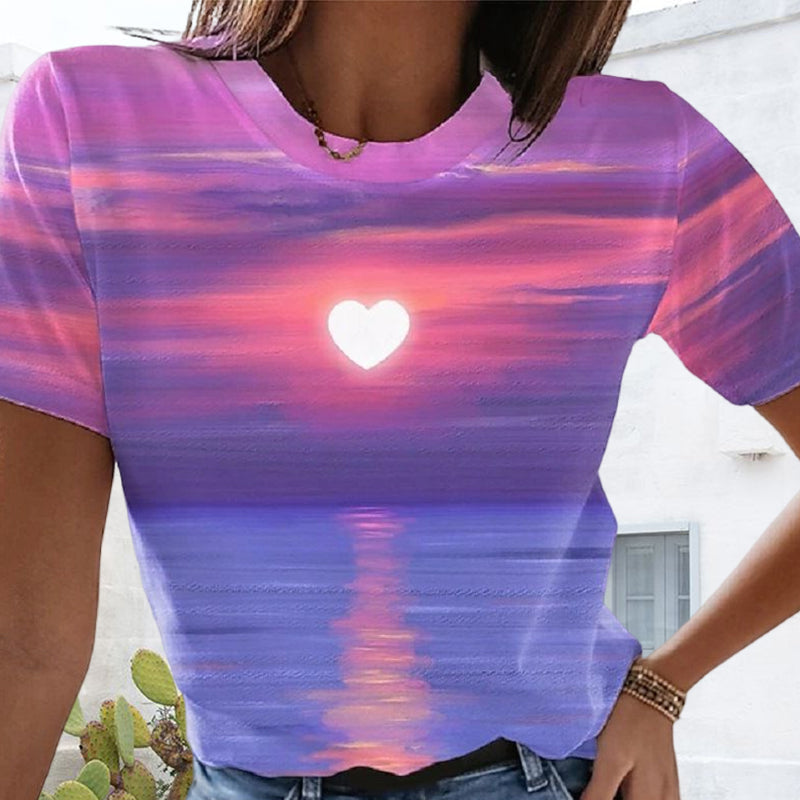 Leona - 3D-gedrucktes Herz-T-Shirt für Frauen