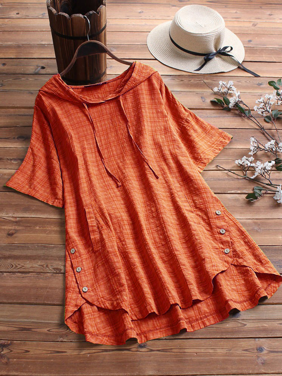 Rose - Camisa de manga corta con patrón de cuadros y botonadura