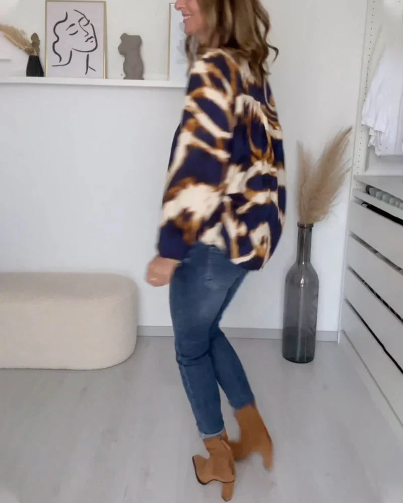 Elena Elegante Damenbluse mit V-Ausschnitt und Langarm