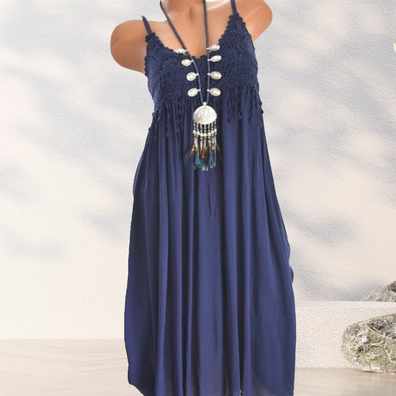 Georgette - Vestido de tirantes liso con encaje