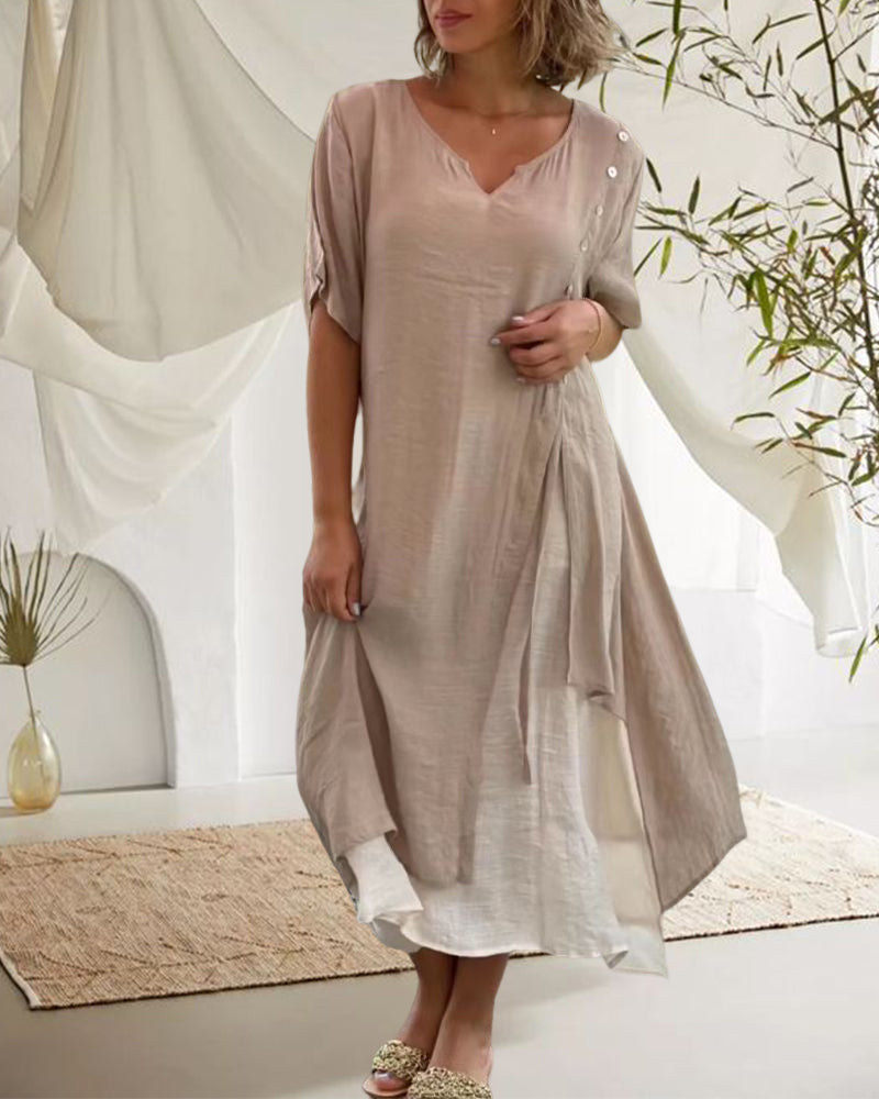 Mildred - Asymmetrisches kurzärmeliges Kleid mit V-Ausschnitt