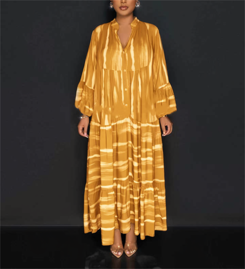 Lillian - Afslappet abayakjole med print og lange flæsekanter