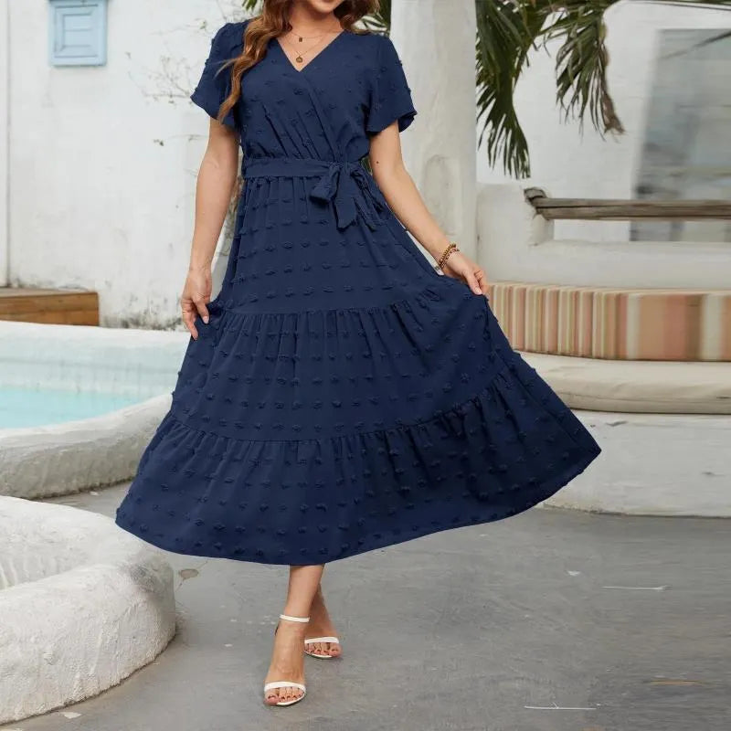 Anya - Vestido elegante con estampado de puntos suizos y corte fluido