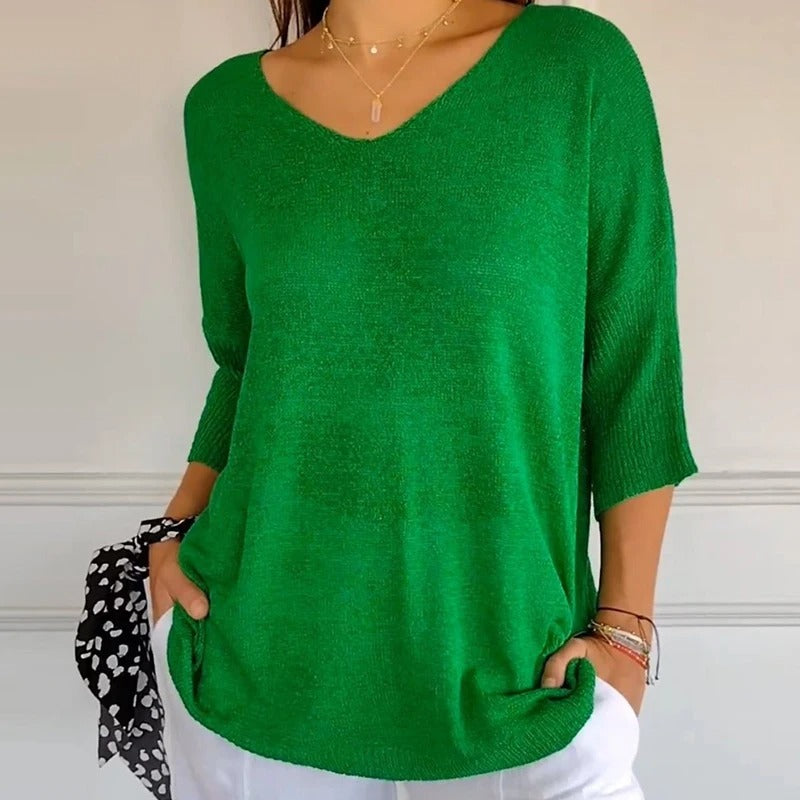 Ava - Top de manga corta con escote en V y ajuste casual