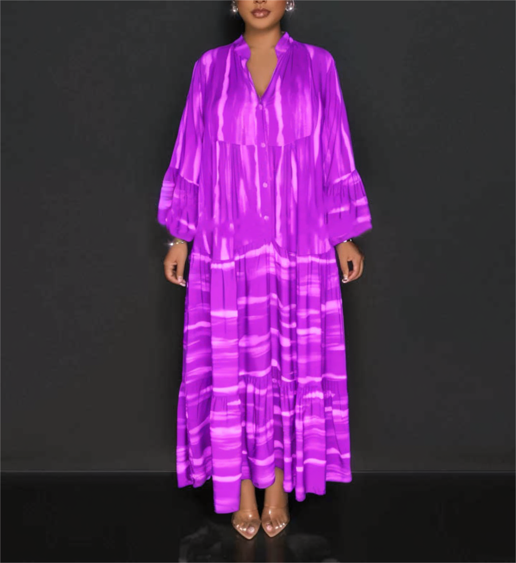 Lillian - Afslappet abayakjole med print og lange flæsekanter