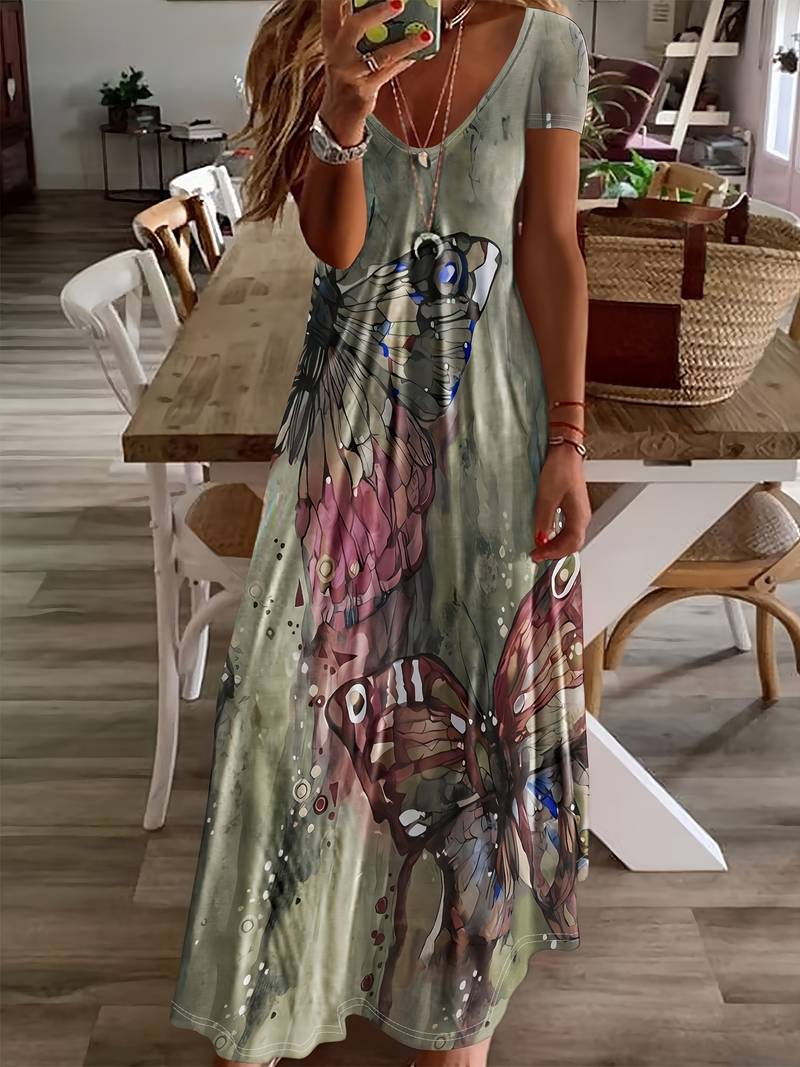 Gracie – V-Ausschnitt Kleid mit Schmetterlingsdruck