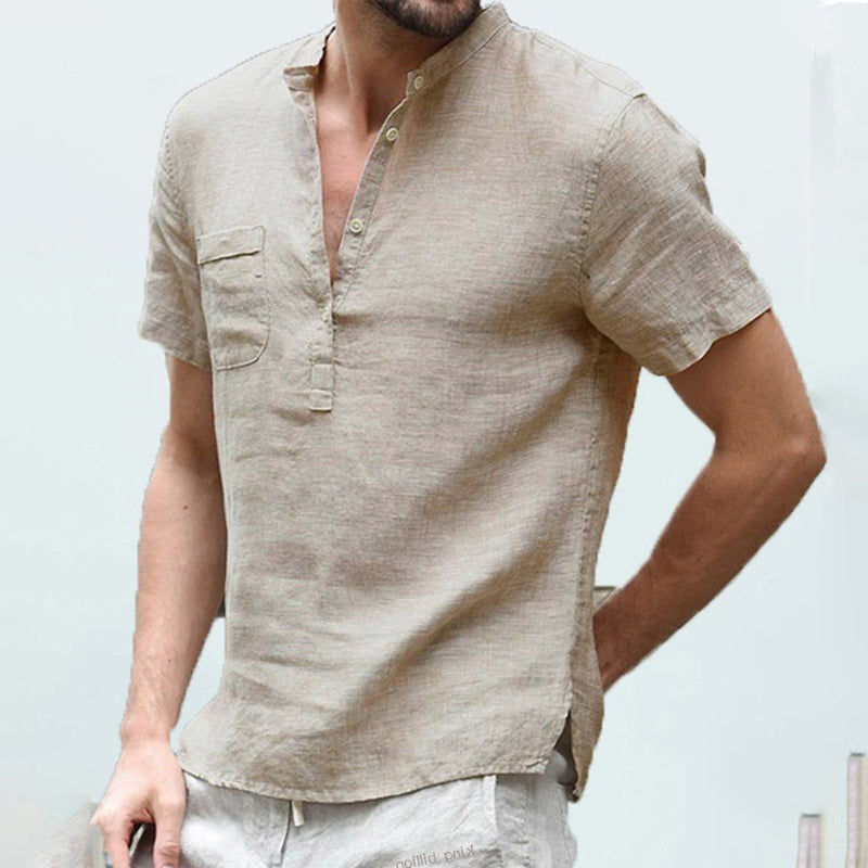 Marcus - Camiseta de verano de manga corta de algodón con escote en V