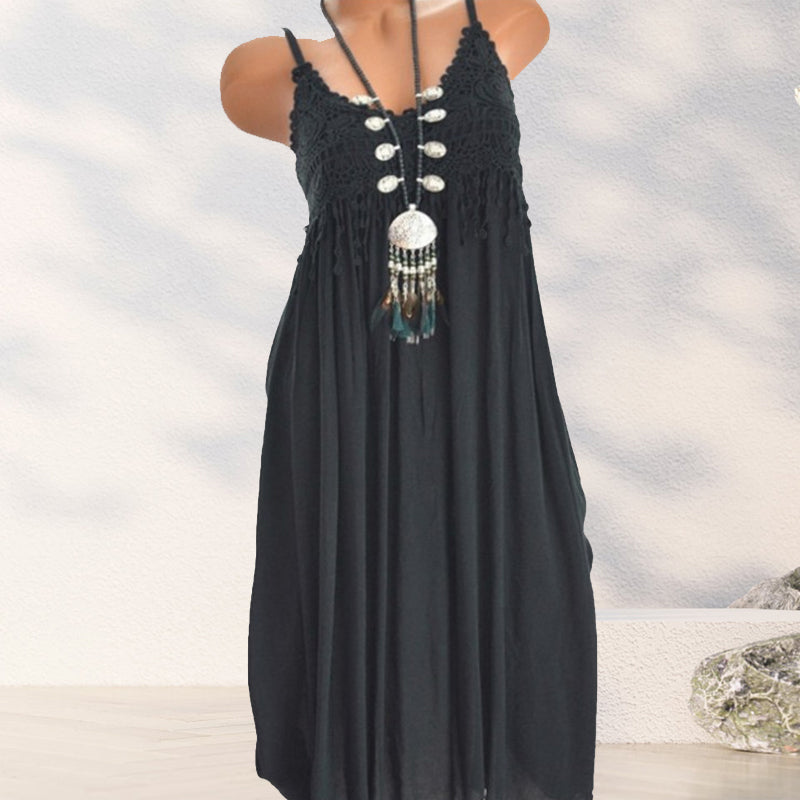Georgette - Einfarbiges Trägerkleid mit Spitze