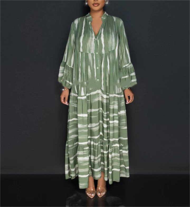 Lillian - Afslappet abayakjole med print og lange flæsekanter