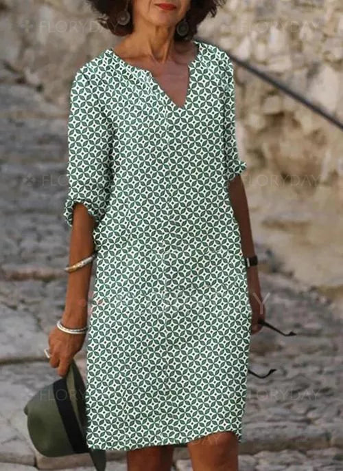 Dana - Lockere Passform Halbarm Print Kleid