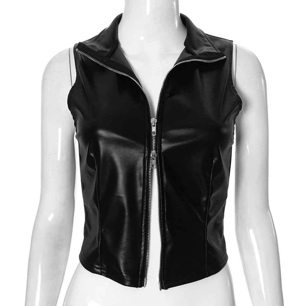 Thora - Elegante ärmellose Bluse mit Stehkragen und Reißverschlussverschluss