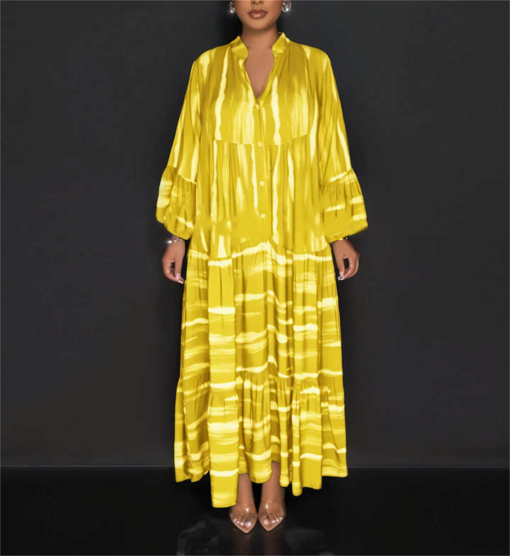 Lillian - Afslappet abayakjole med print og lange flæsekanter