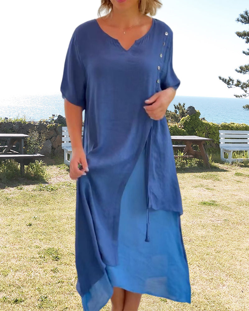 Mildred - Asymmetrisches kurzärmeliges Kleid mit V-Ausschnitt