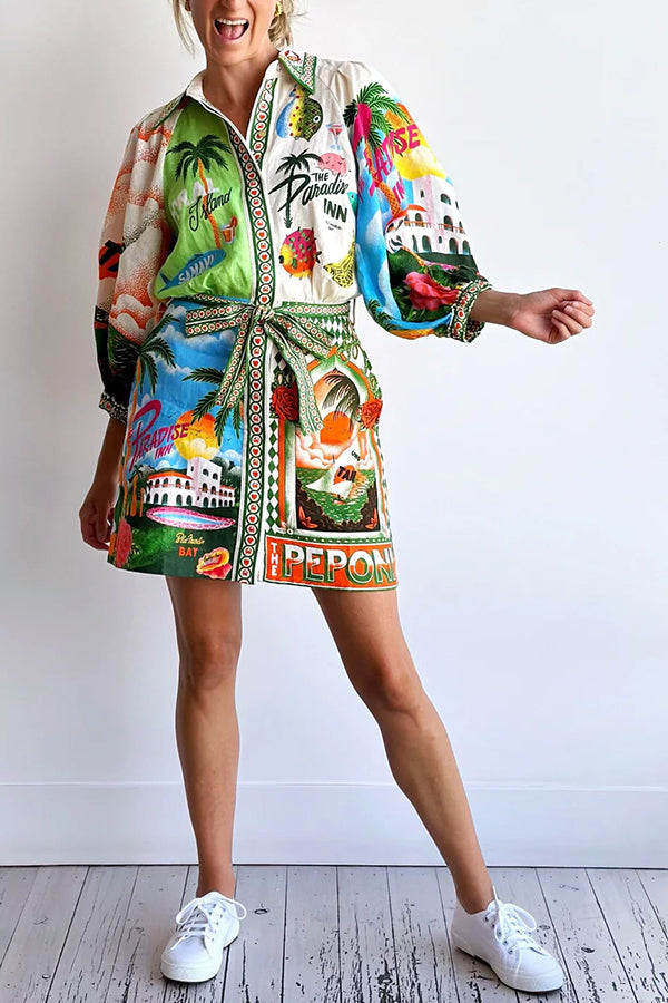 Sigrid - Ballonärmel mit selbstbindendem Gürtelkleid