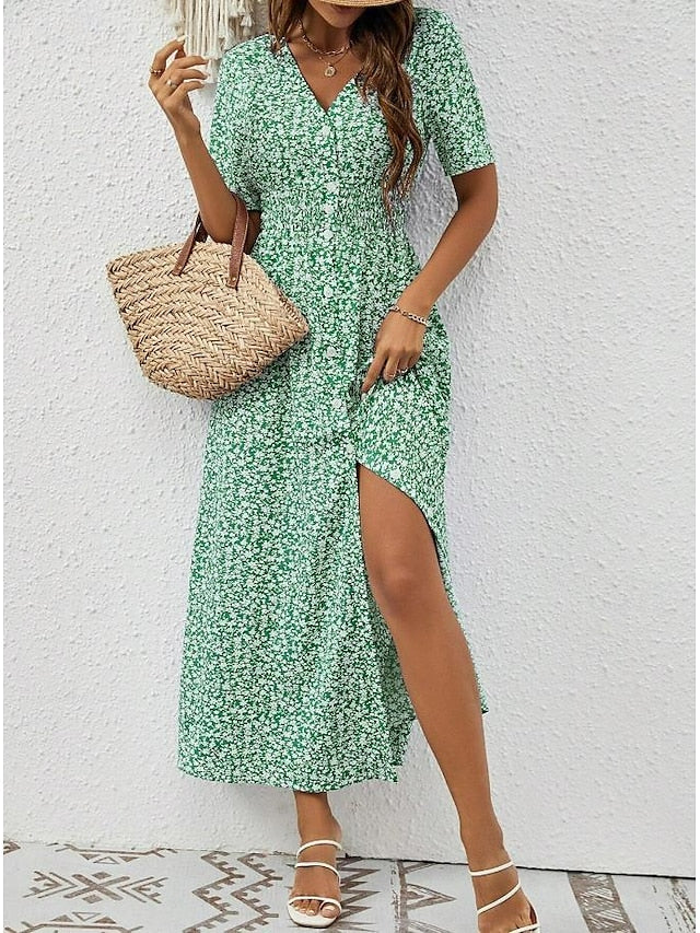 Gwen – V-Ausschnitt luftige Maxikleid