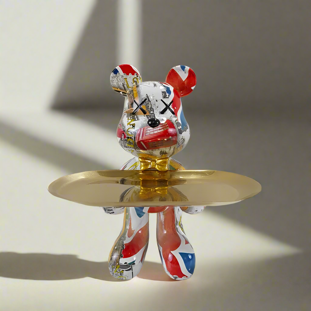 ButlerBear Dekorative Bärenstatue mit Tablett – Funktionales Wohnaccessoire