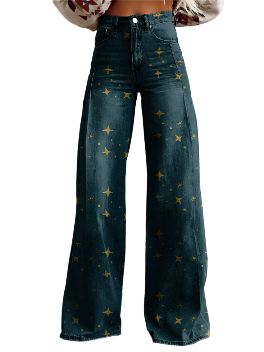 Cassandra - Elefantenbein-Hose mit Sternenmuster