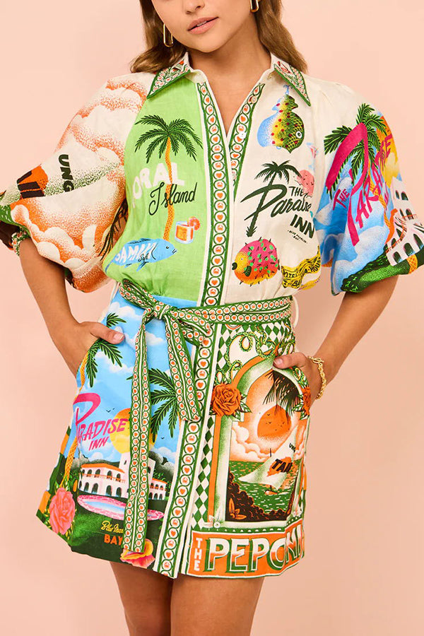 Sigrid - Ballonärmel mit selbstbindendem Gürtelkleid