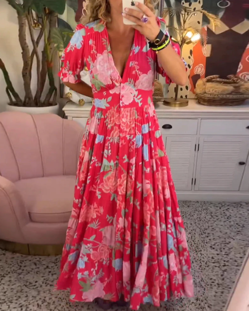 Clare – Blumenmuster & V-Ausschnitt Kleid für Frühling/Sommer