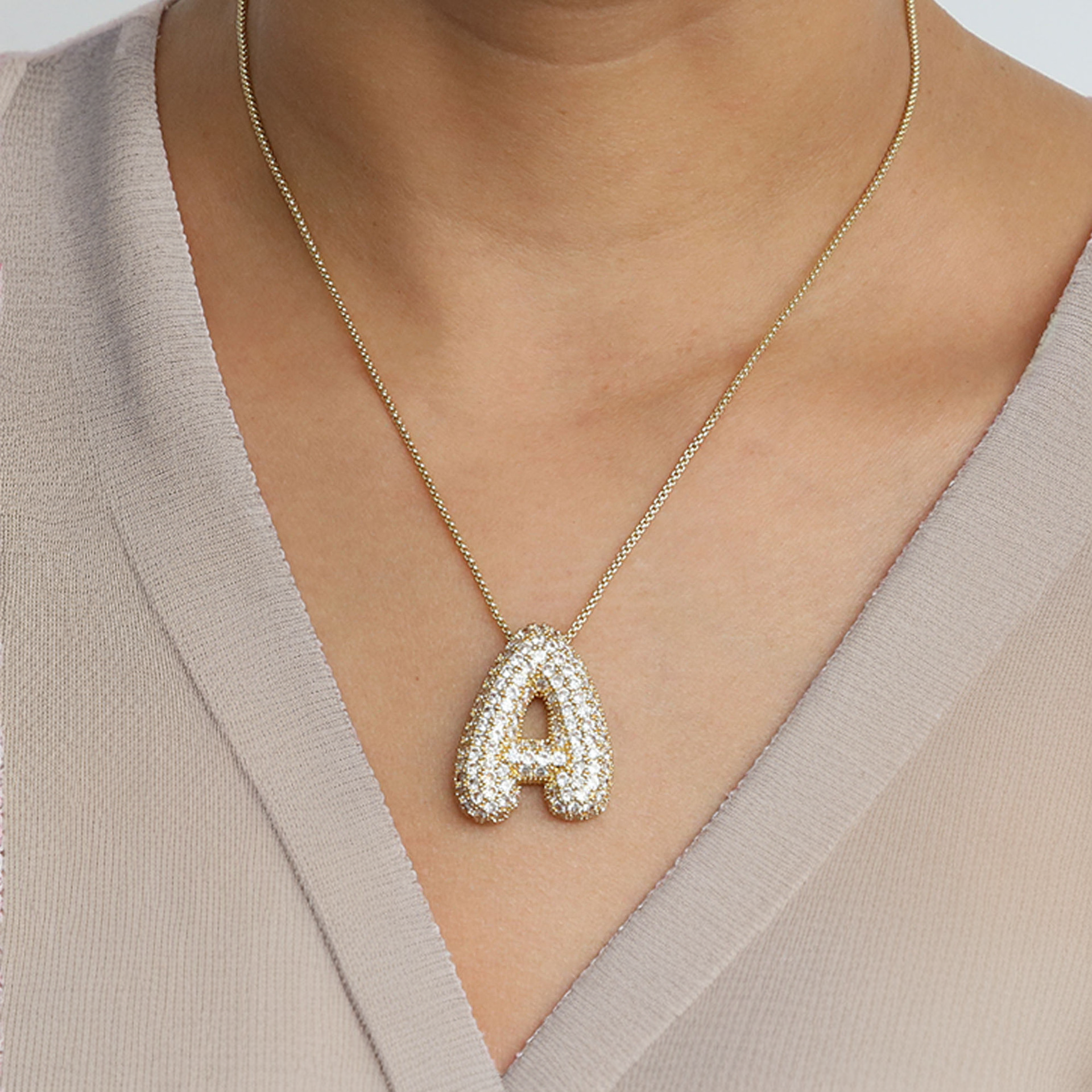 Collar LunaBubble Initial con efecto diamante – Regalo personal para el Día de la Madre