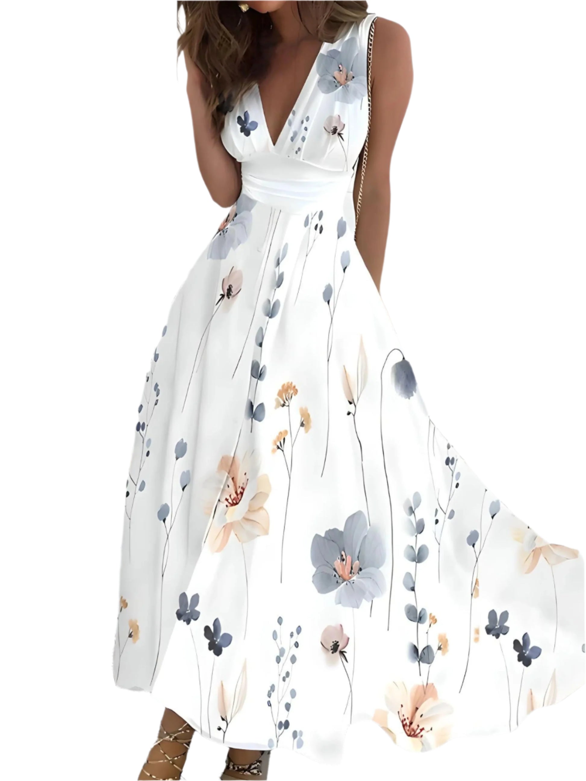 Seraphine - Blumenmuster V-Ausschnitt Kleid