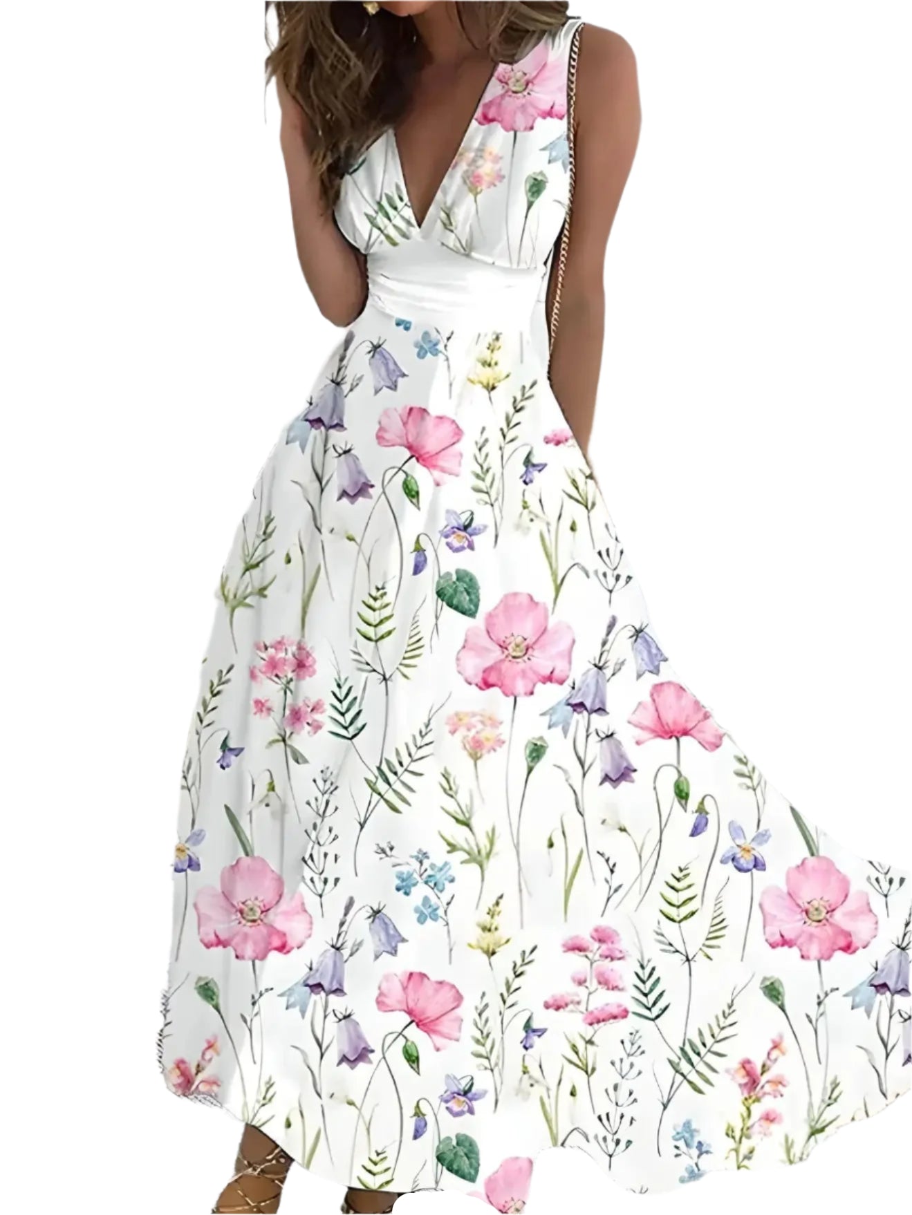 Seraphine - Blumenmuster V-Ausschnitt Kleid
