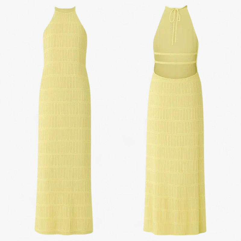 Vera - Lang wrapkjole med patchworkdetaljer