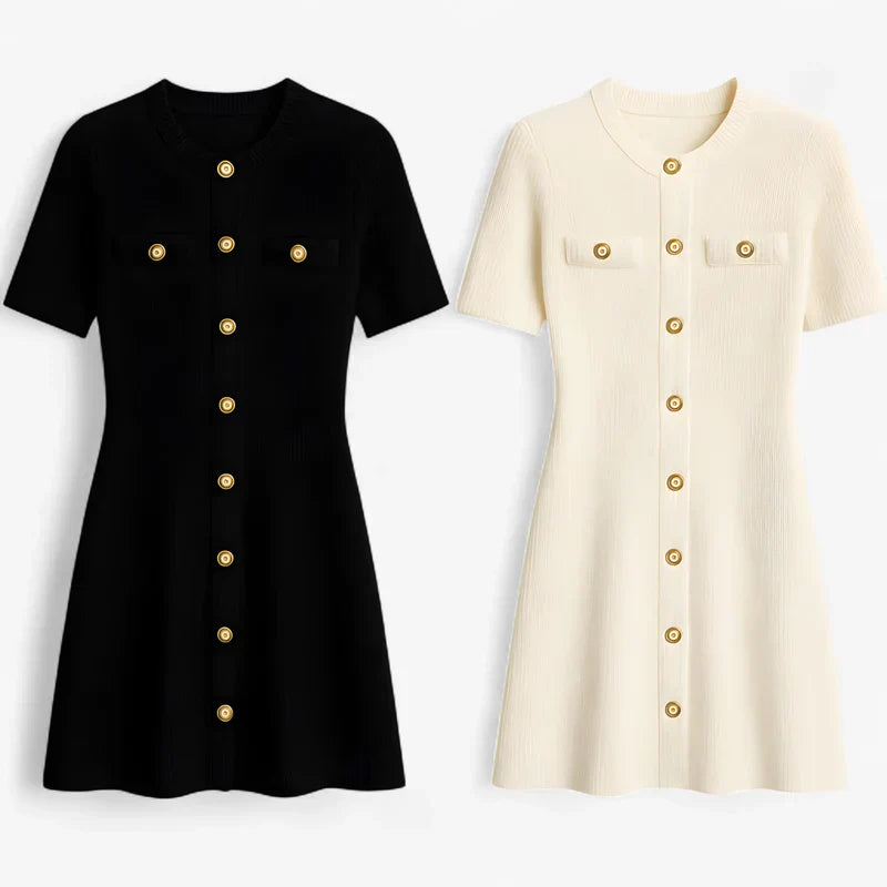 Soffie - Knopf-Front A-Linien Kleid mit Brusttaschen