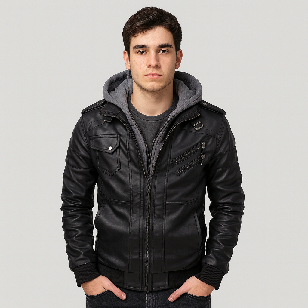 Anders | Lässige Lederjacke mit Kapuze für Herren