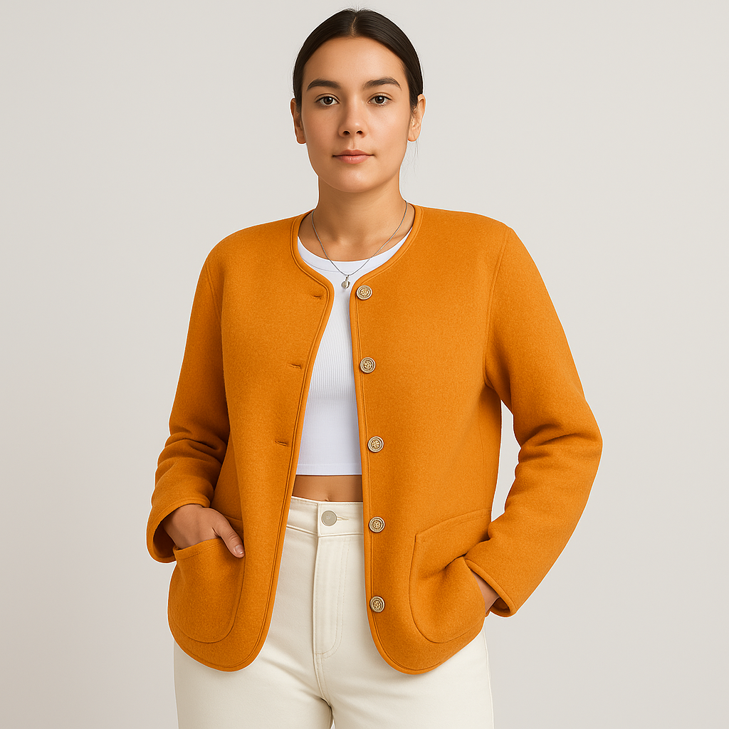 Serenna | Damen Wolloptik Mantel mit Rundhalsausschnitt