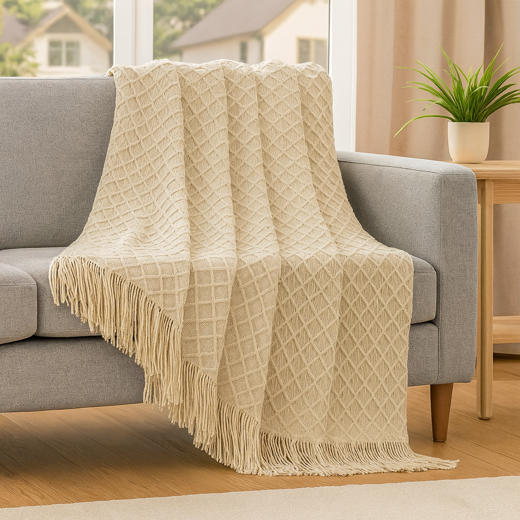 Manta suave y acogedora de estilo vintage con patrón geométrico para sofá y cama