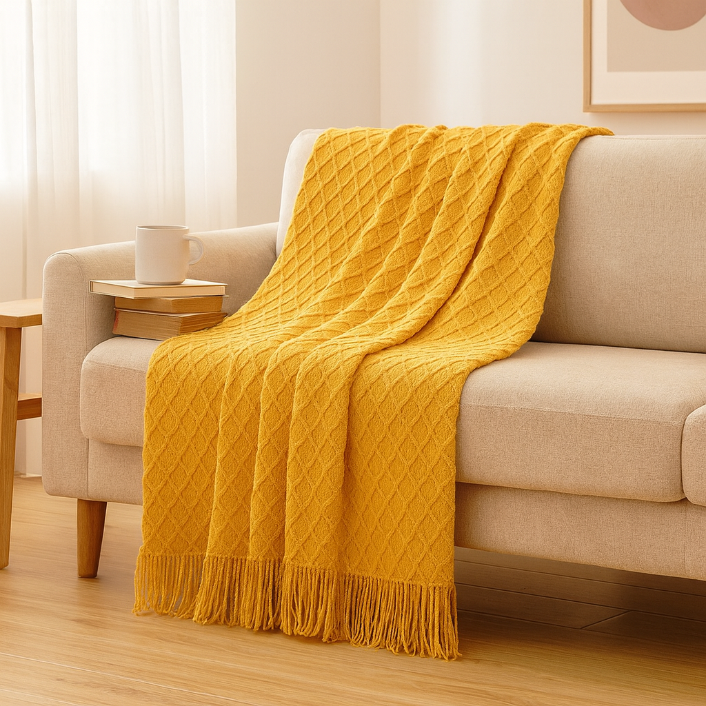 Manta suave y acogedora de estilo vintage con patrón geométrico para sofá y cama