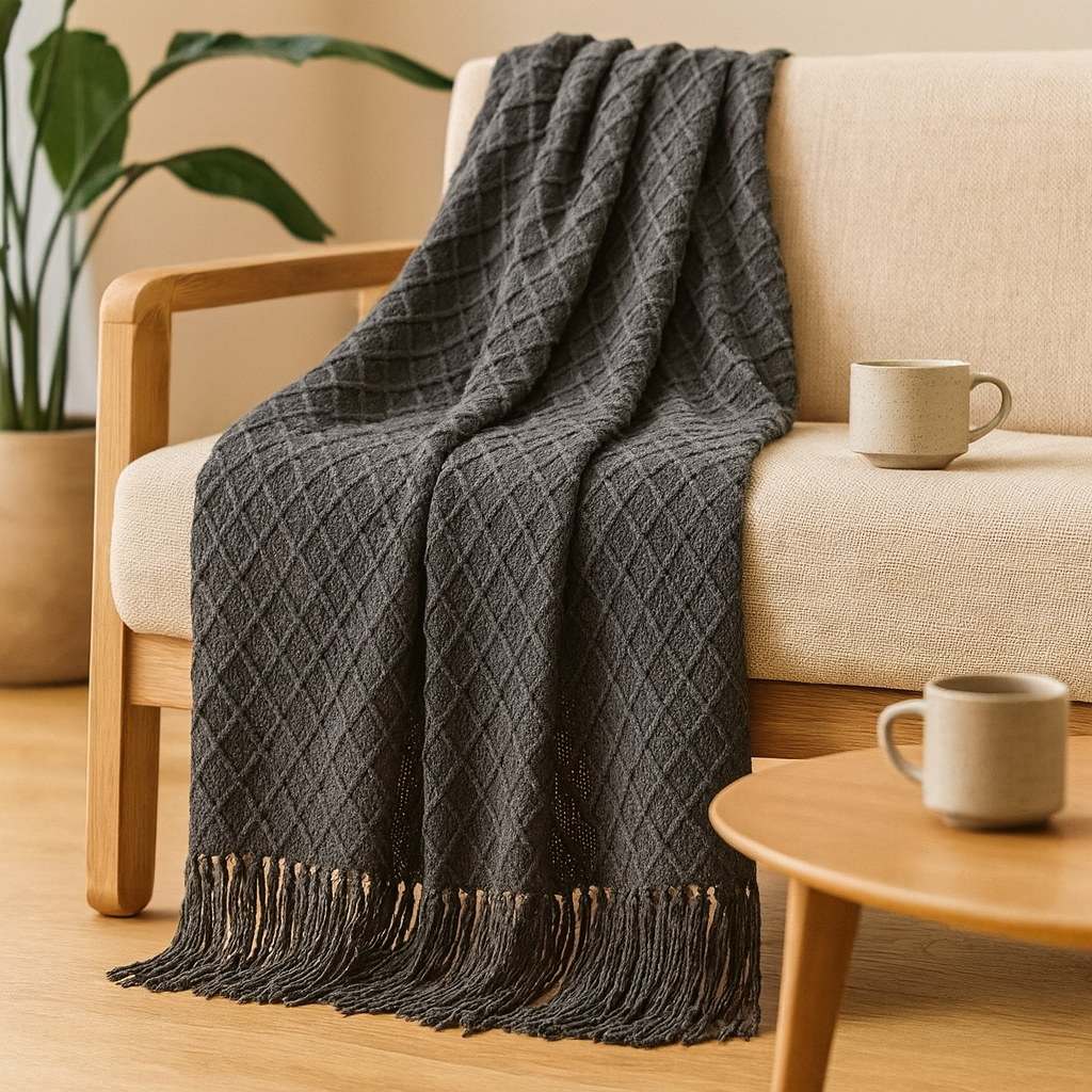 Manta suave y acogedora de estilo vintage con patrón geométrico para sofá y cama