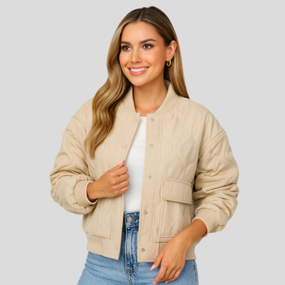 Kurze Bomberjacke Karina – Gerippte Abschlüsse und seitliche Taschen für Damen