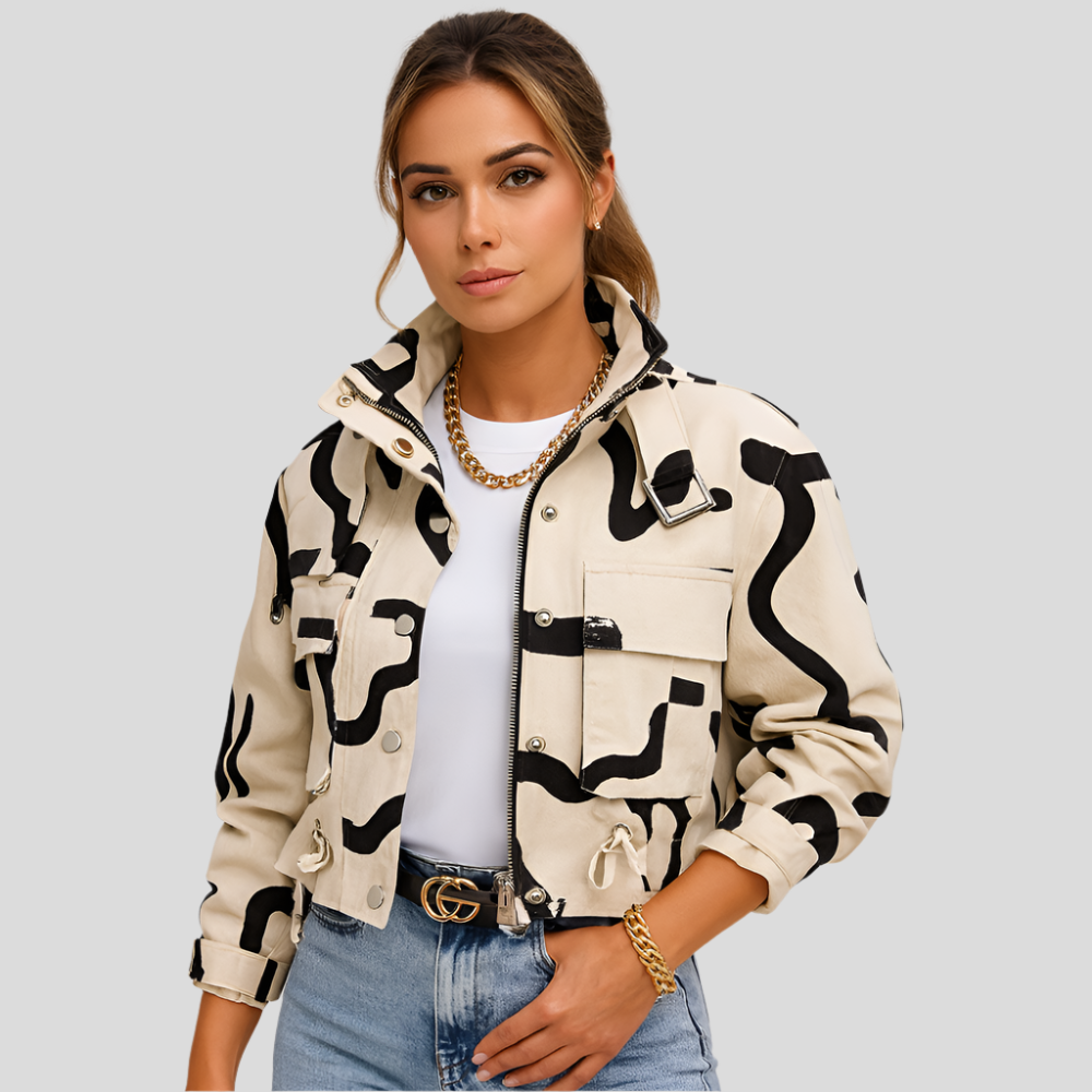 Kurzer Fliegerjacke für Damen – Elegante Reißverschluss mit elastischem Saum