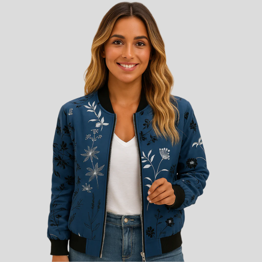 Blouson Aviator Blumen Clotilde – Leichte Damenjacke mit Druck