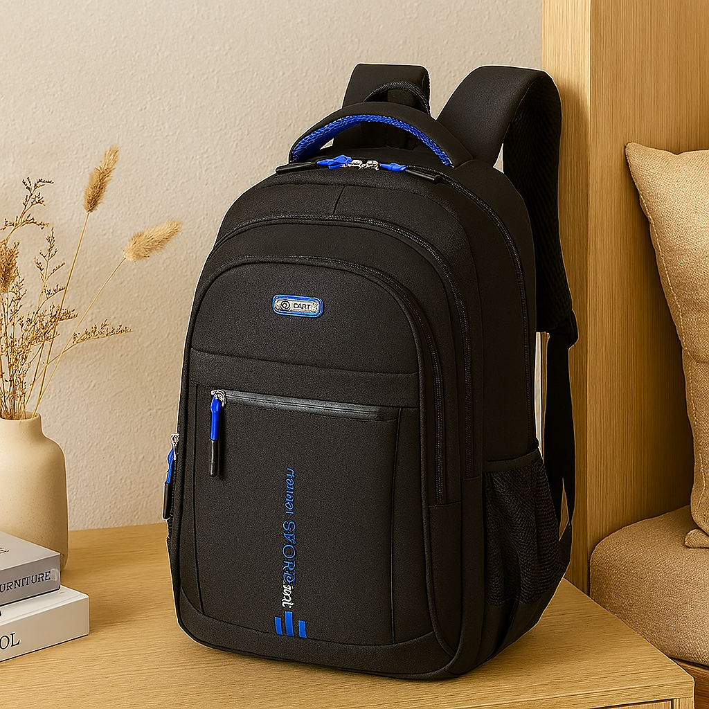 Sac à dos pour ordinateur portable avec grande capacité – Sac de voyage et d'affaires noir élégant en nylon avec bretelles réglables