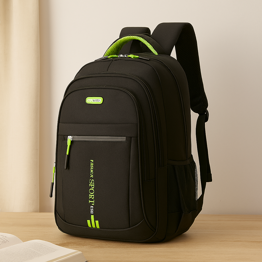 Sac à dos pour ordinateur portable avec grande capacité – Sac de voyage et d'affaires noir élégant en nylon avec bretelles réglables