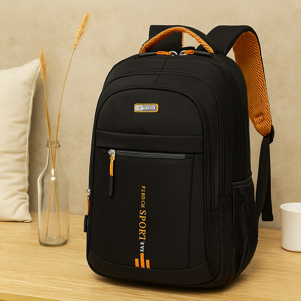 Sac à dos pour ordinateur portable avec grande capacité – Sac de voyage et d'affaires noir élégant en nylon avec bretelles réglables