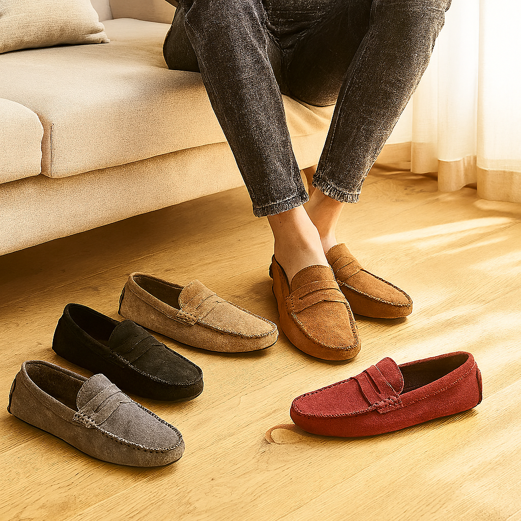 Milano Herren-Leder-Loafer – Klassische Slipper mit rutschfester Sohle