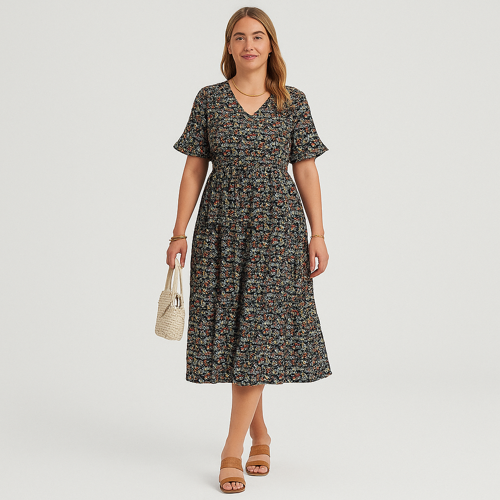 Midikleid – Feminin geschnittener Stil mit Rüschärmeln