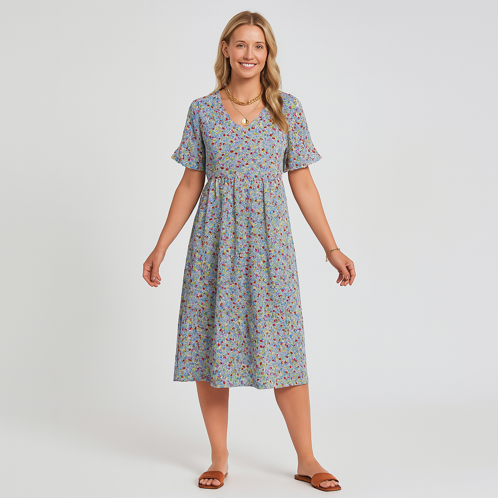 Robe midi – style féminin coupé avec manches à volants