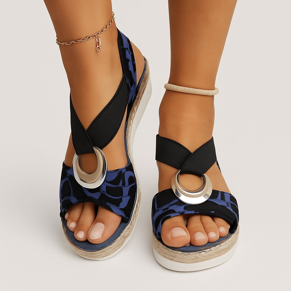 Celeste - Sandalias de plataforma bohemias chic con detalles de cuerda y acentos metálicos