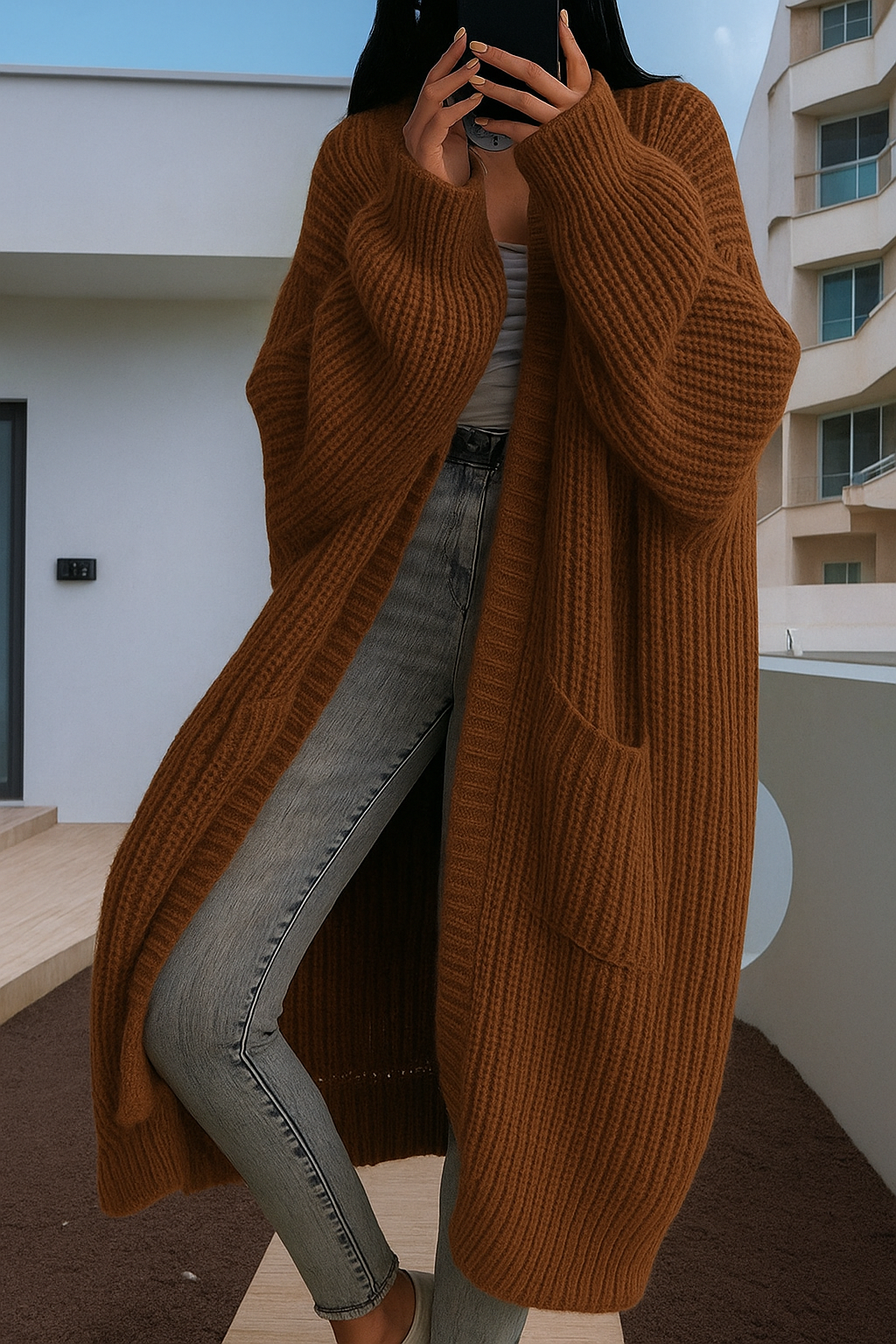 Caroline – Cardigan a maglia grossa oversize con orlo aperto