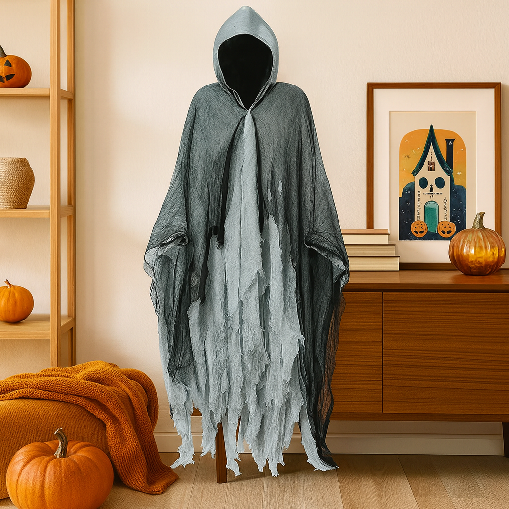 Schrecklicher Skelett-Halloween-Mantel mit Kapuze – Gruselige Verkleidung für Halloween