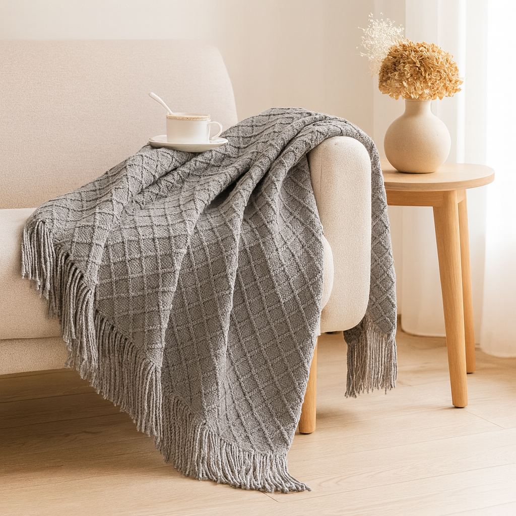 Manta suave y acogedora de estilo vintage con patrón geométrico para sofá y cama