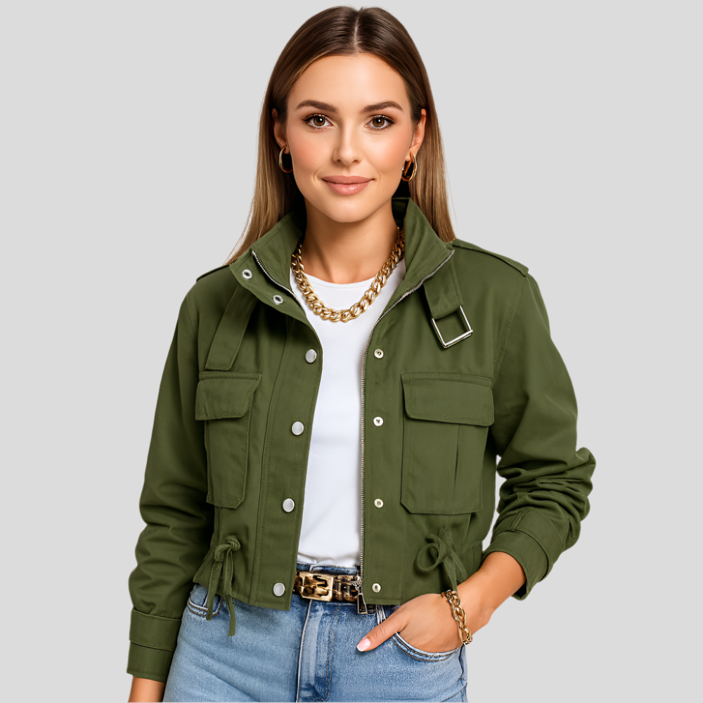 Kurzer Fliegerjacke für Damen – Elegante Reißverschluss mit elastischem Saum