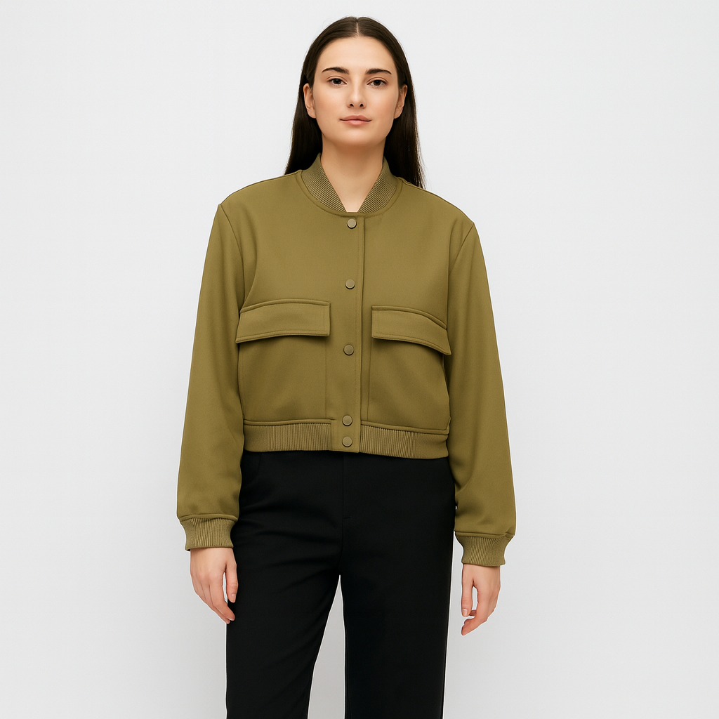 Beiger luftiger Bomberjacke für Damen – Lässig und bequemes Erscheinungsbild