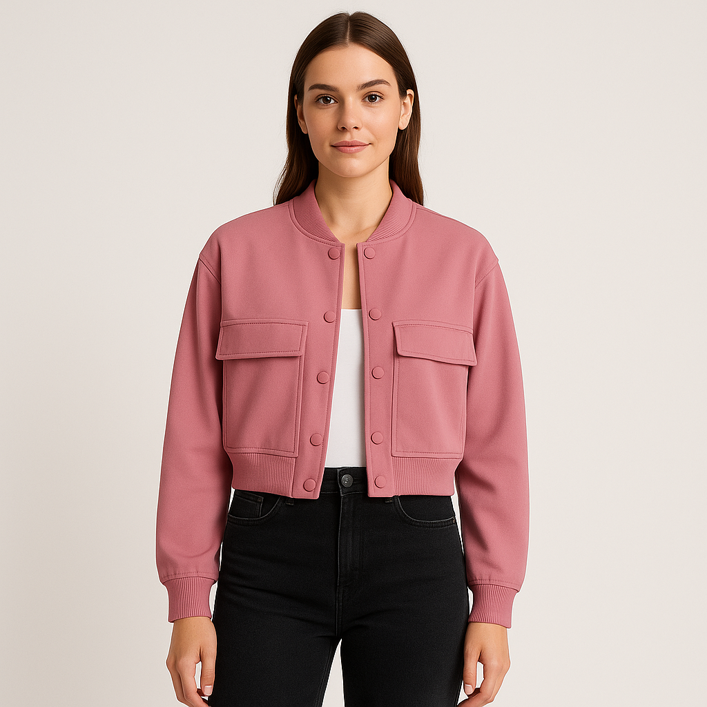 Beiger luftiger Bomberjacke für Damen – Lässig und bequemes Erscheinungsbild