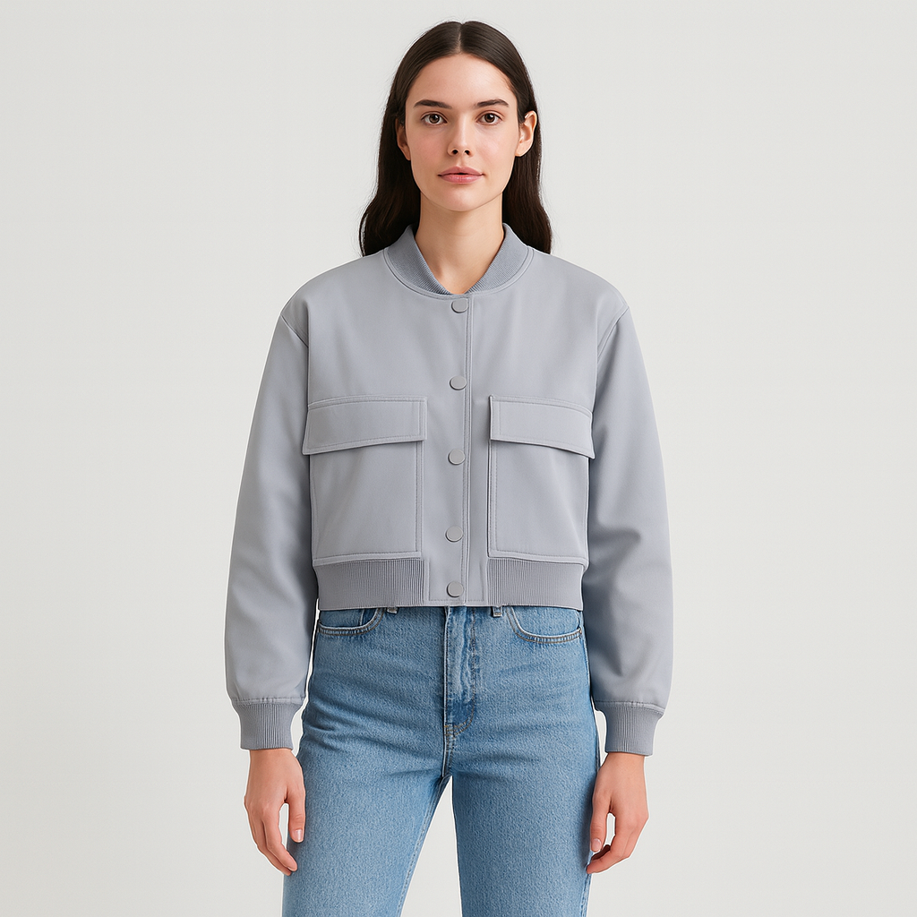 Beiger luftiger Bomberjacke für Damen – Lässig und bequemes Erscheinungsbild